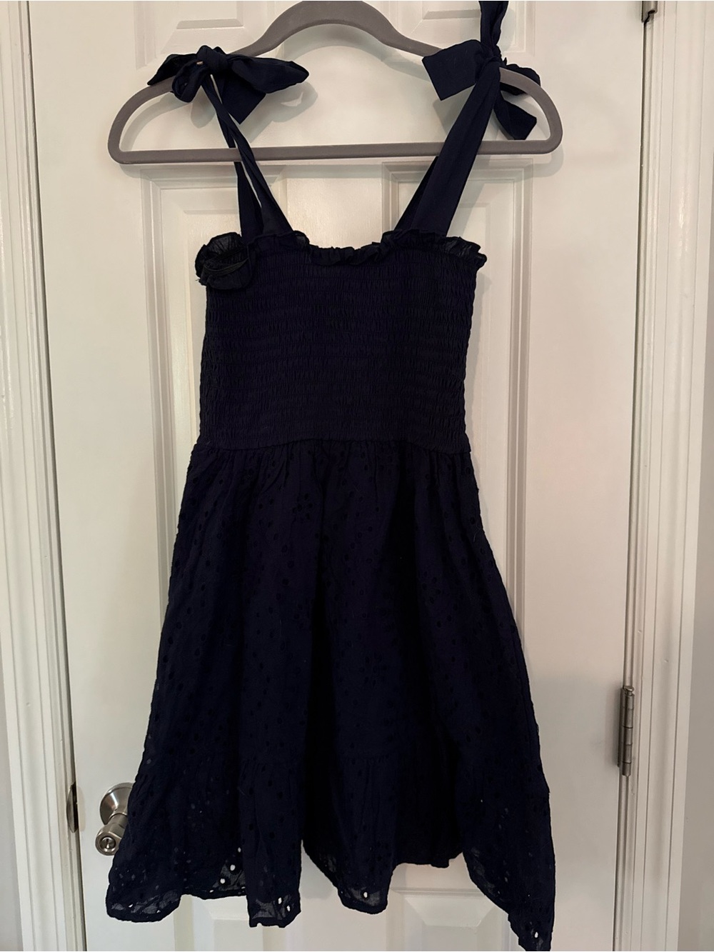 Blue Rain Navy Tie-Shoulder Eyelet Dress